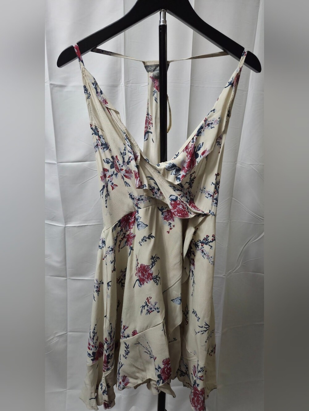 NWT Don't Ask Why Cream Floral Strappy Faux Wrap Skater Mini Dress US O/S